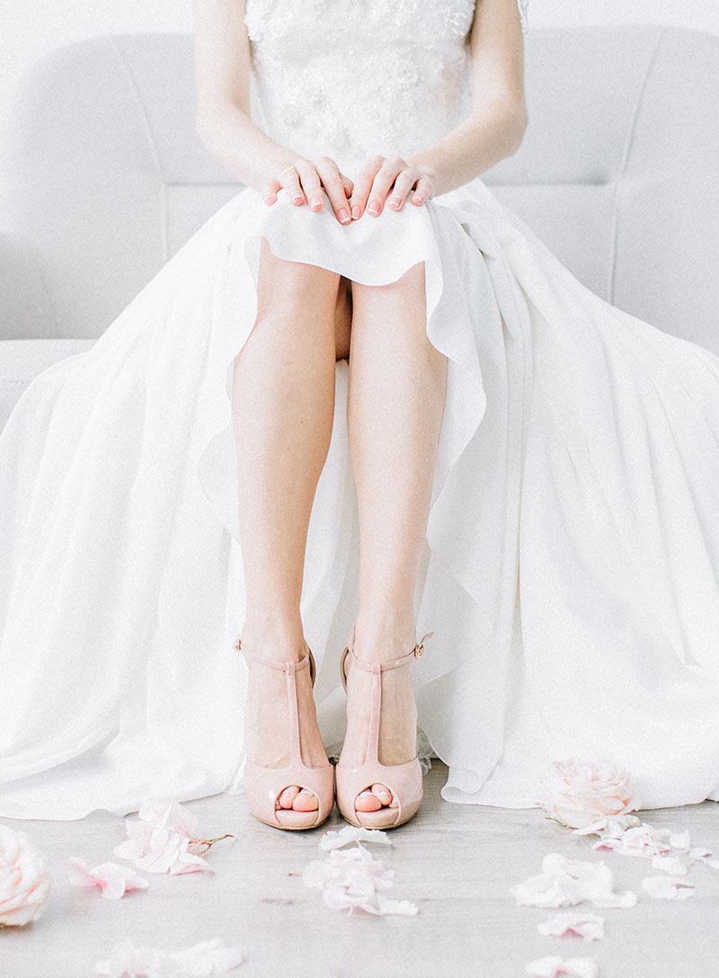 nude shoes with wedding dress
